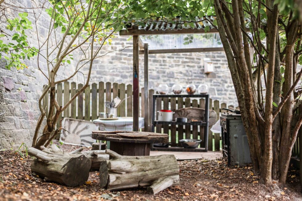 mud kitchen at a forest school in Ilkley